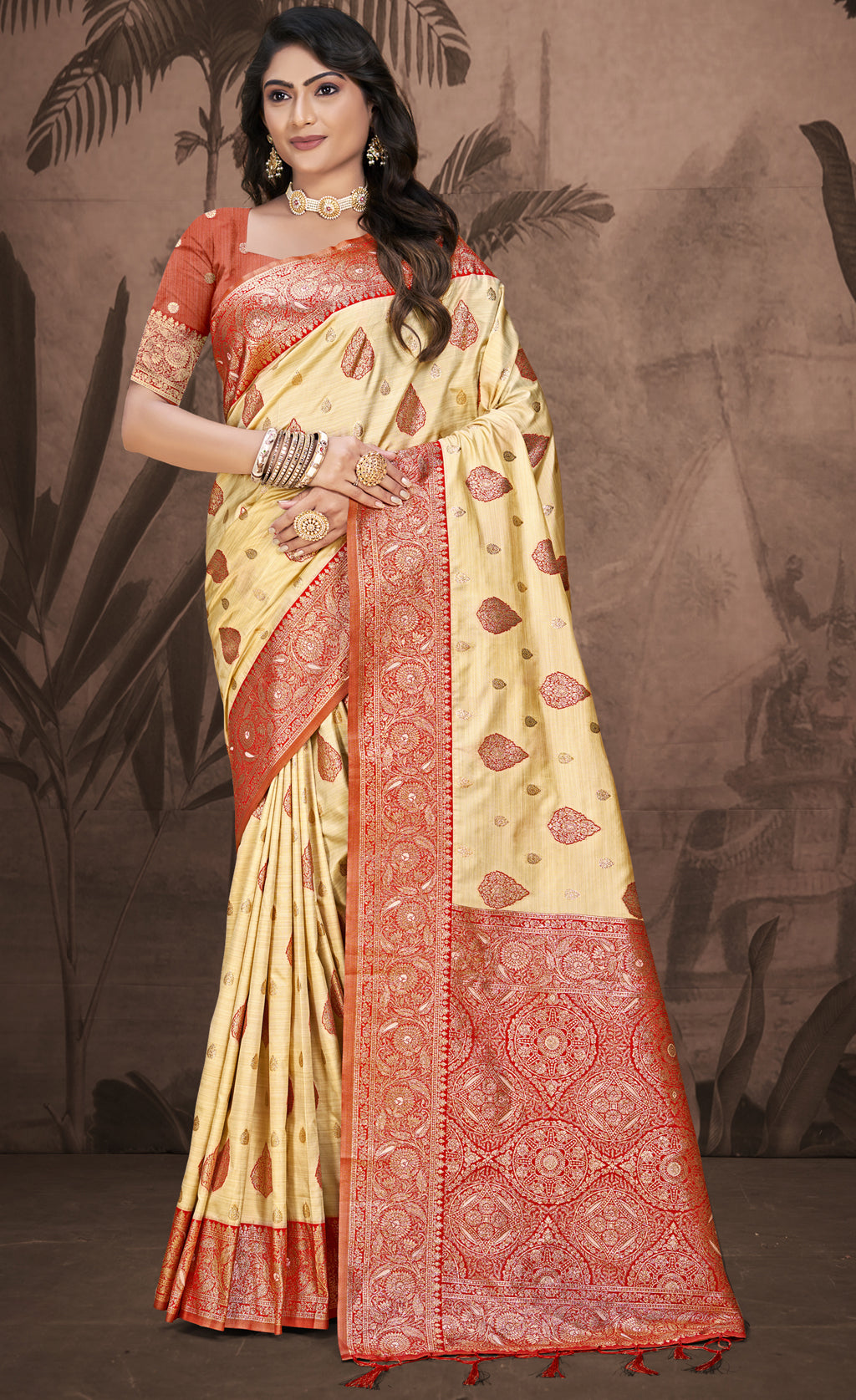 Silk Beige Leela Silk Saree
