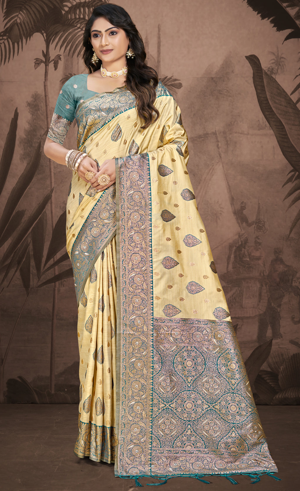 Silk Beige Leela Silk Saree