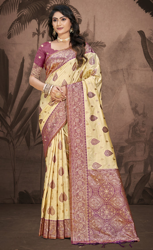 Silk Beige Leela Silk Saree