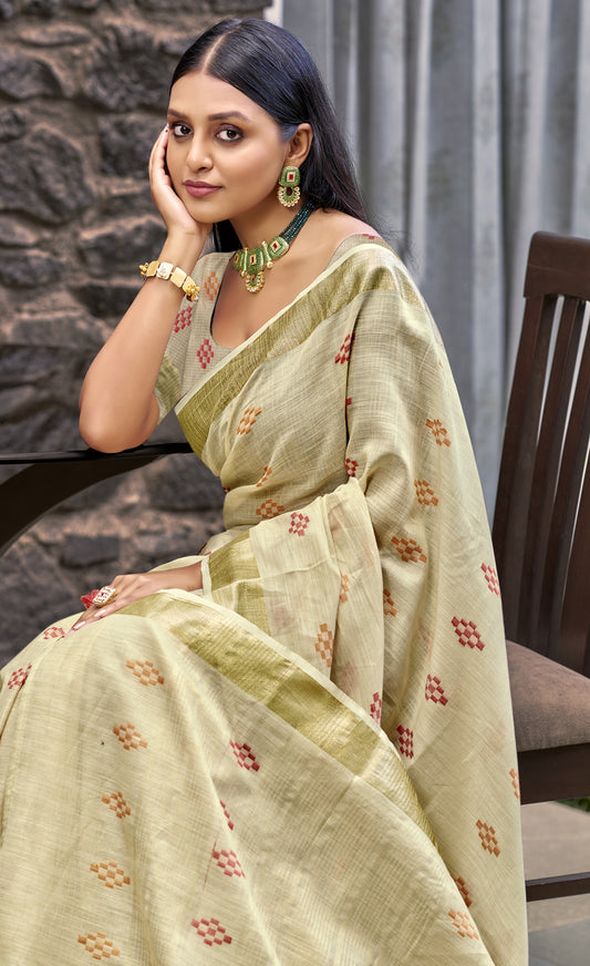 Linen Cream Lilan Slub Saree