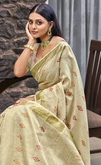 Linen Cream Lilan Slub Saree