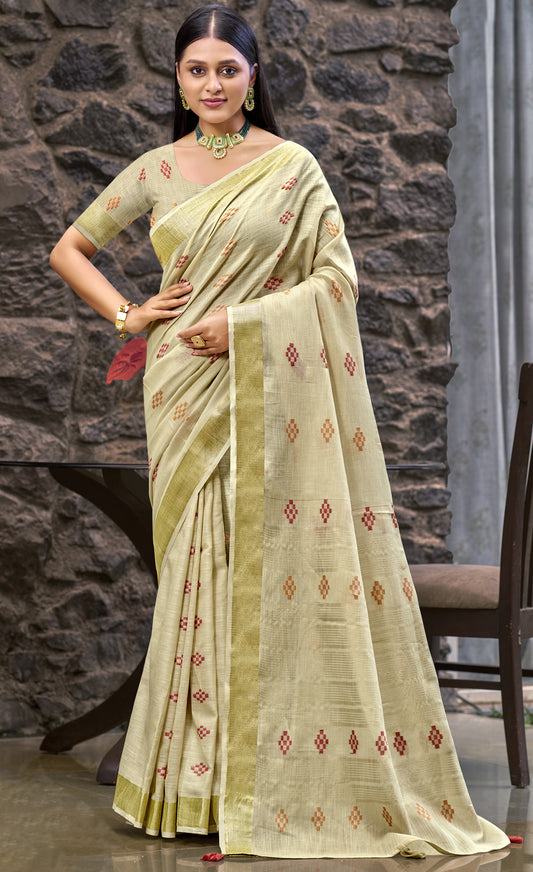 Linen Cream Lilan Slub Saree
