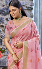 Linen Pink Lilan Slub Saree