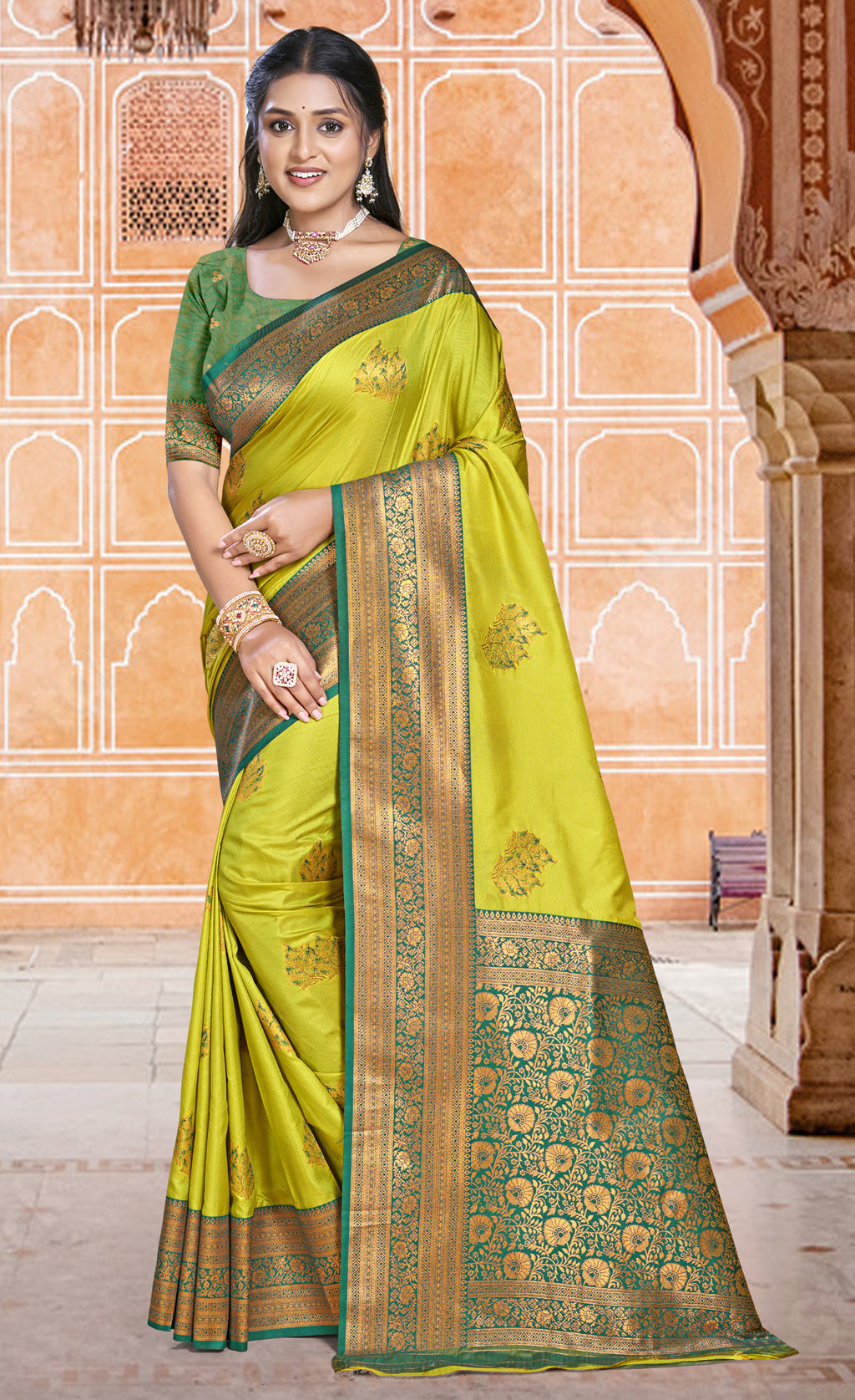 Silk Parrot Green Madhuram Silk Saree