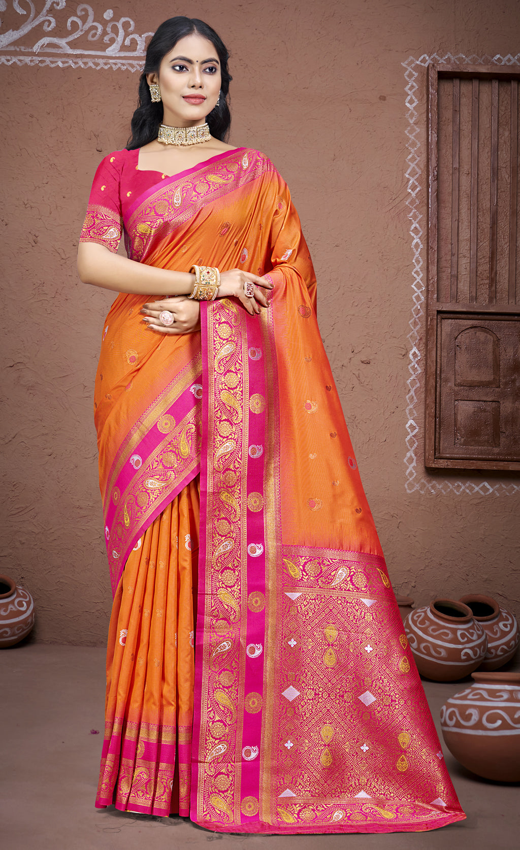 Majesty Orange Color Soft Silk Saree