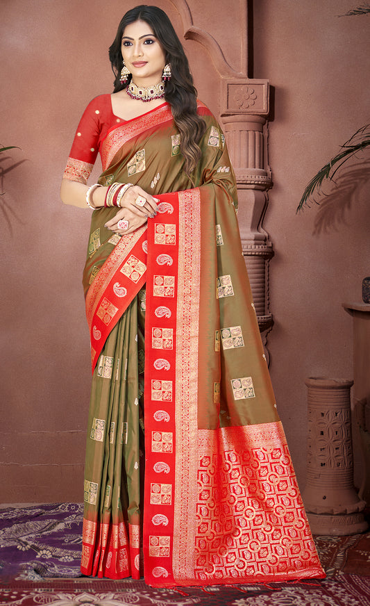 Unique Mahendi Green Color Soft Silk Saree