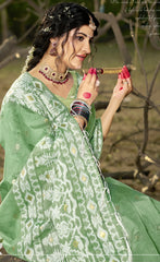 Linen Light Green Silver Linen Cotton Saree