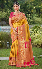 Excellent Mustard Color Kanjivaram Silk Saree