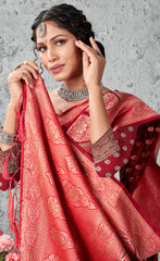 Bewitching Red Color Organza Saree