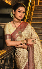 Festive Off White Color Banarasi Silk Saree