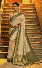 Festive Off White Color Banarasi Silk Saree