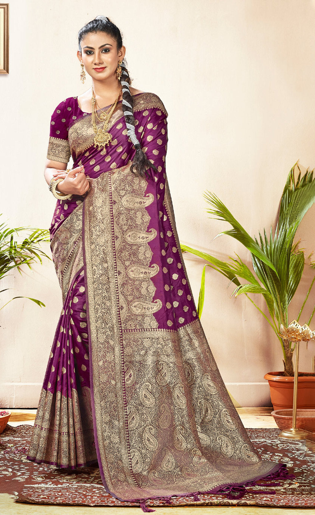 Splendid Purple Color Banarasi Silk Saree