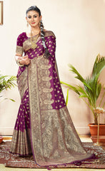 Splendid Purple Color Banarasi Silk Saree