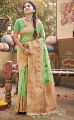 Deep Light Green Color Cotton Silk Saree