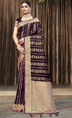 Exceptional Brown Color Satin Silk Saree