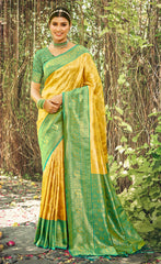Trendy Cream Color Banarasi Silk Saree