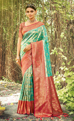 Trendy Cream Color Banarasi Silk Saree