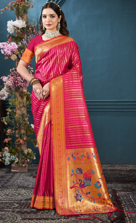 Stylish Dark Pink Color Paithani Silk Saree