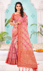 Stunning Peach Color Organza Saree