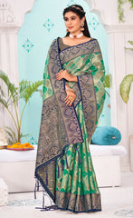 Stunning Peach Color Organza Saree