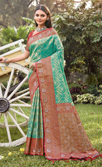 Excellent Sea Green Color Banarasi Silk Saree