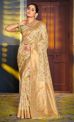 Attractive Sea Green Color Banarasi Silk Saree