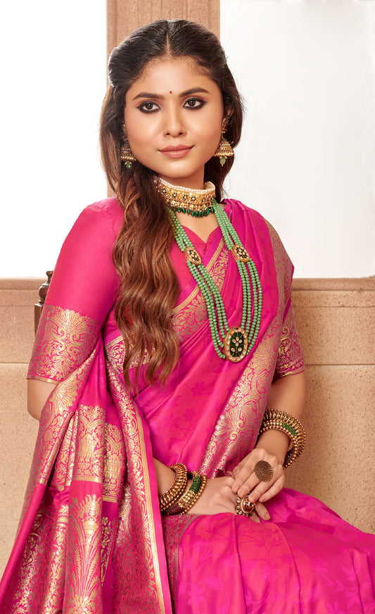 Dazzling Pink Color Banarasi Silk Saree