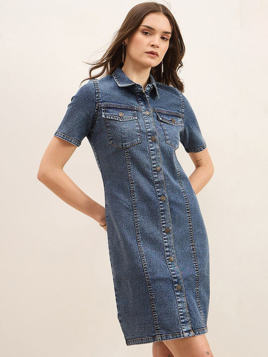Zummer Blue Blast Denim Bodycon Mini Dress