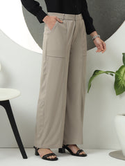 women solid designed high rise regular fit casual trousers 1