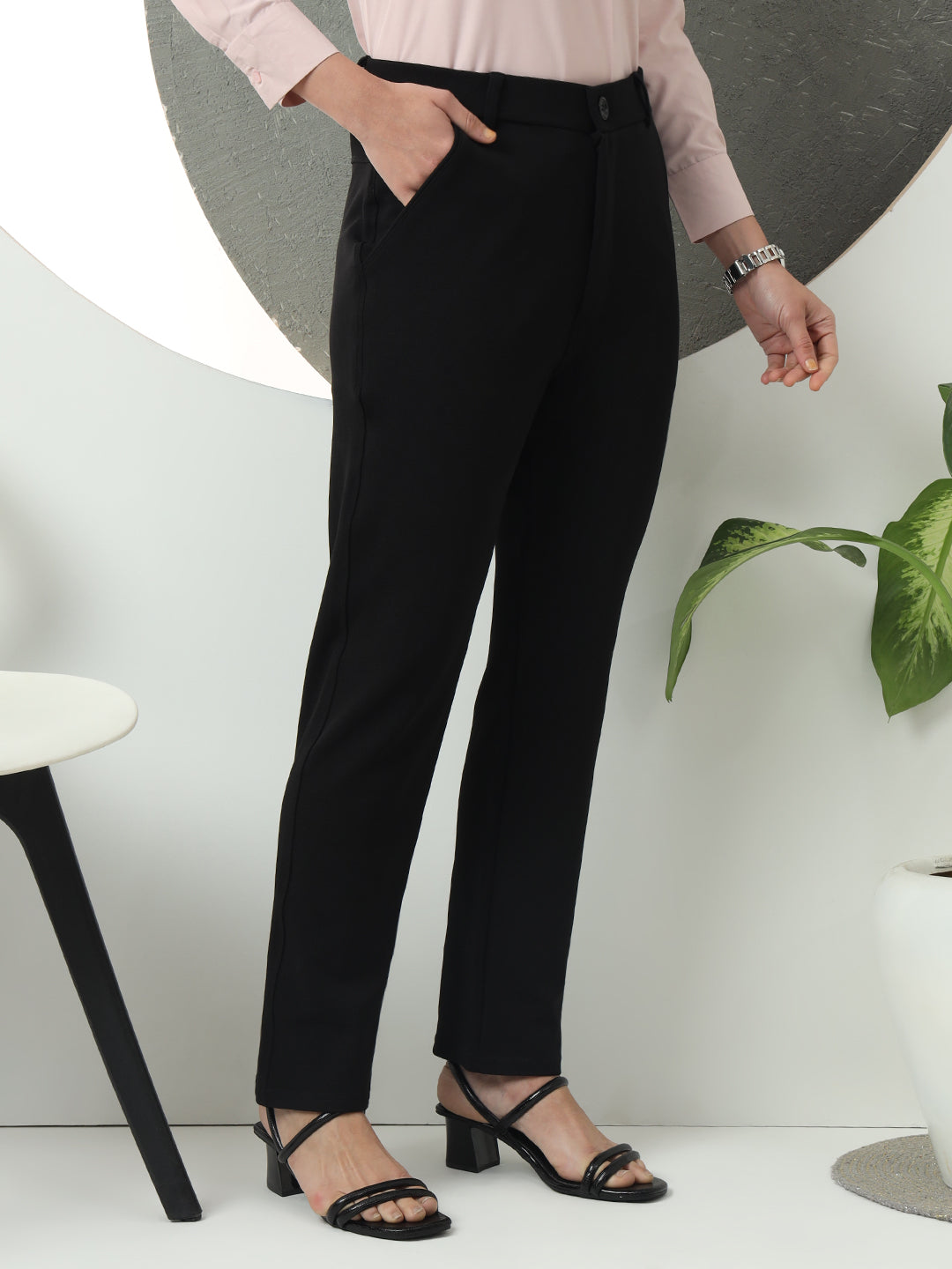 women smart loose fit high rise wrinkle free formal trousers