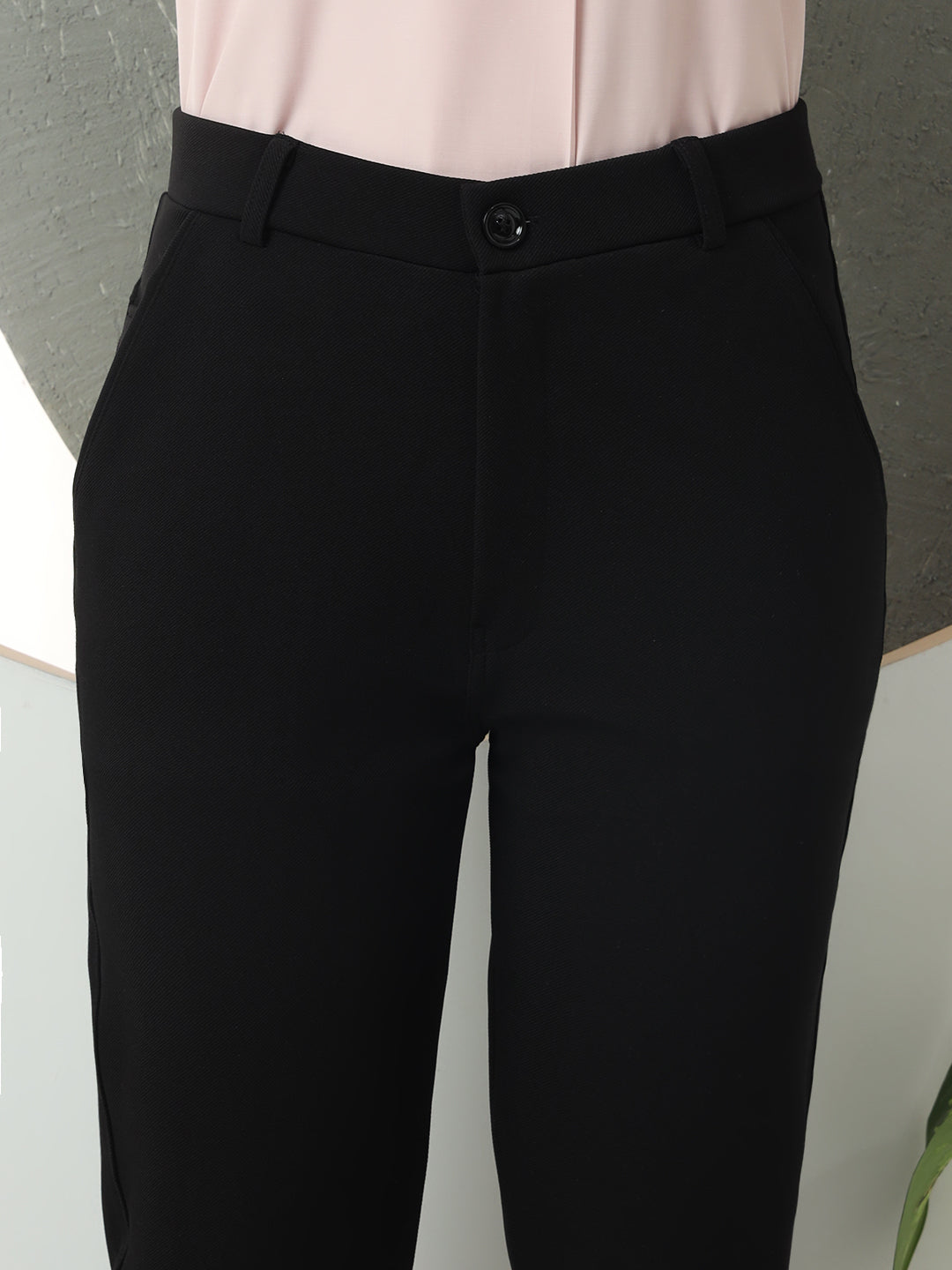 women smart loose fit high rise wrinkle free formal trousers