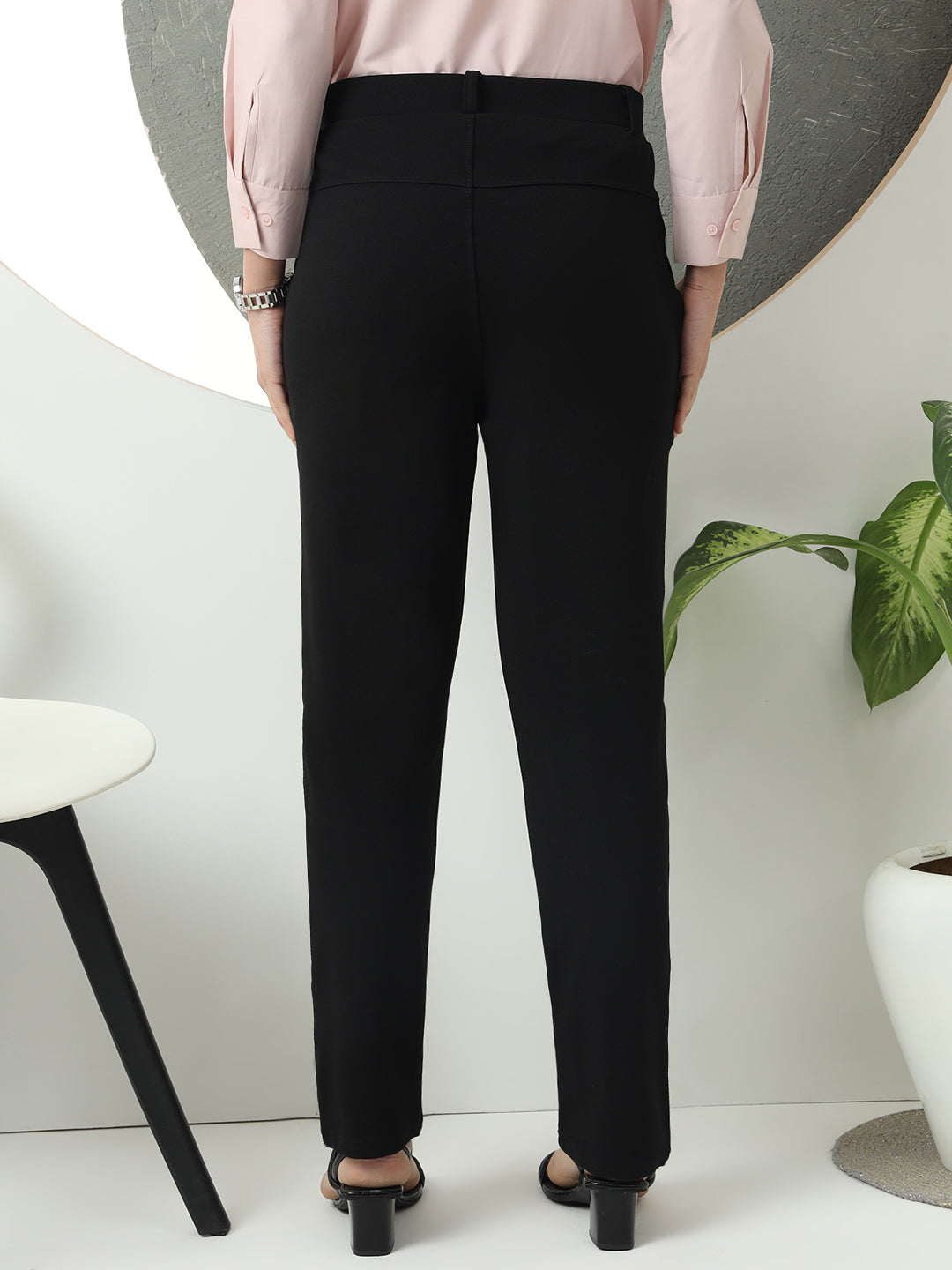women smart loose fit high rise wrinkle free formal trousers