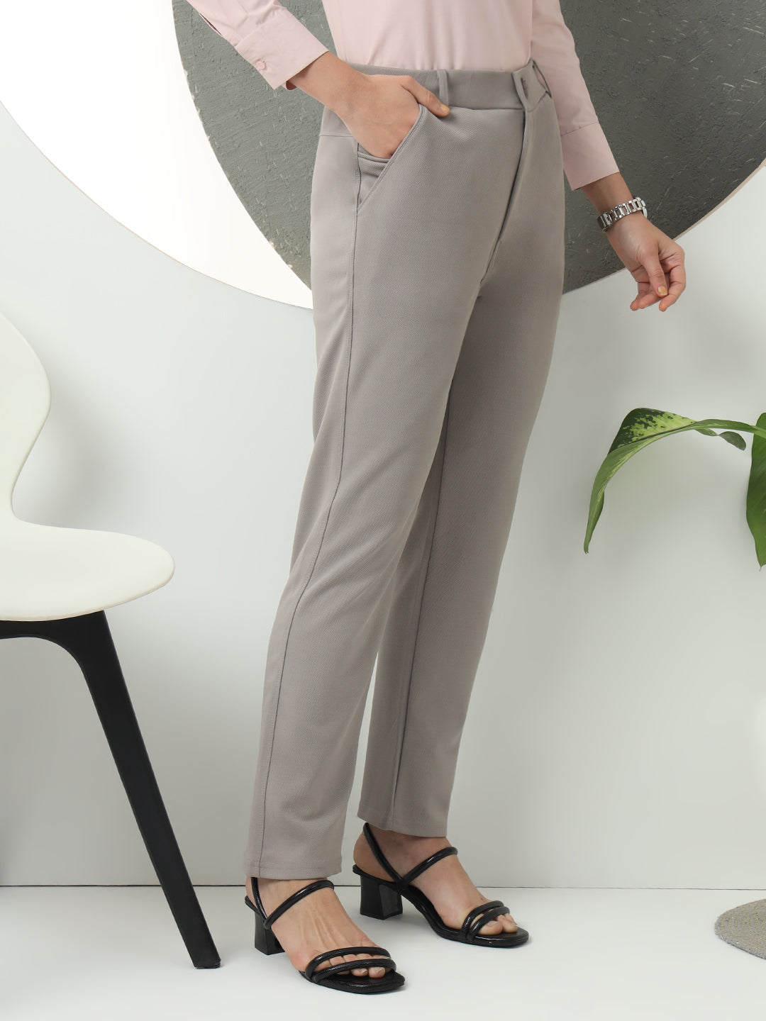 women smart loose fit high rise wrinkle free formal trousers