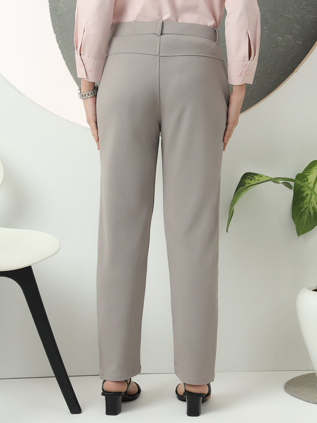 women smart loose fit high rise wrinkle free formal trousers