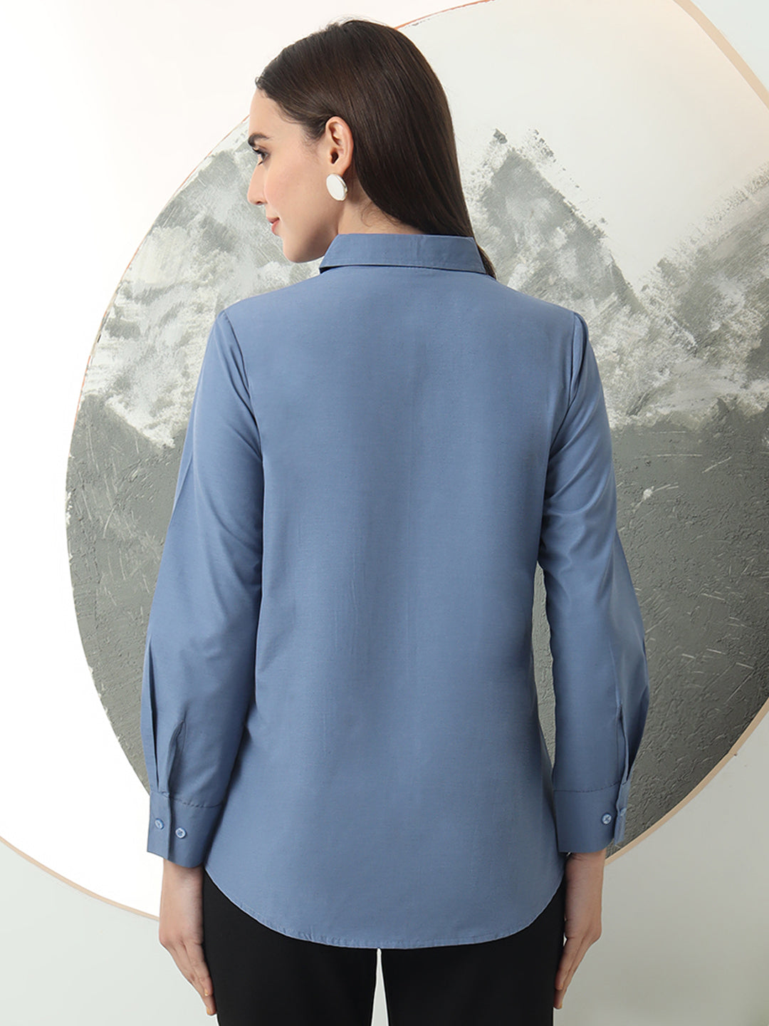 self designed women classic spread collar solid casual shirt