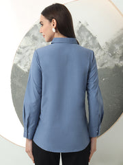 self designed women classic spread collar solid casual shirt