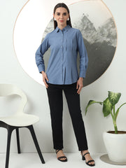 self designed women classic spread collar solid casual shirt