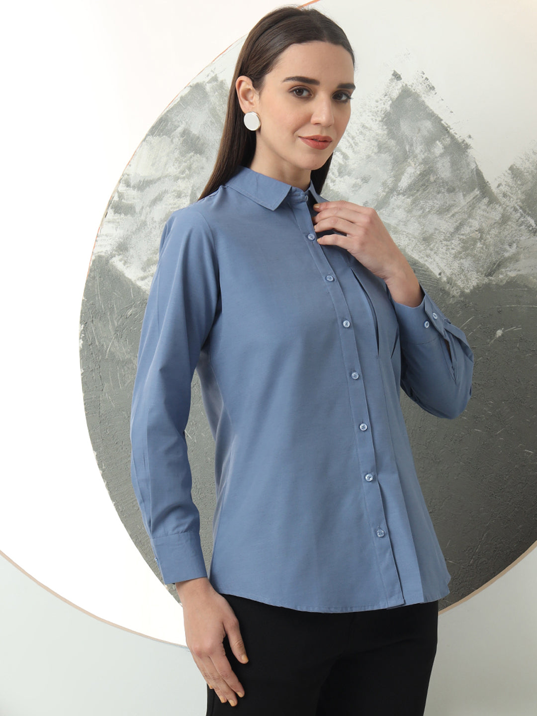 self designed women classic spread collar solid casual shirt