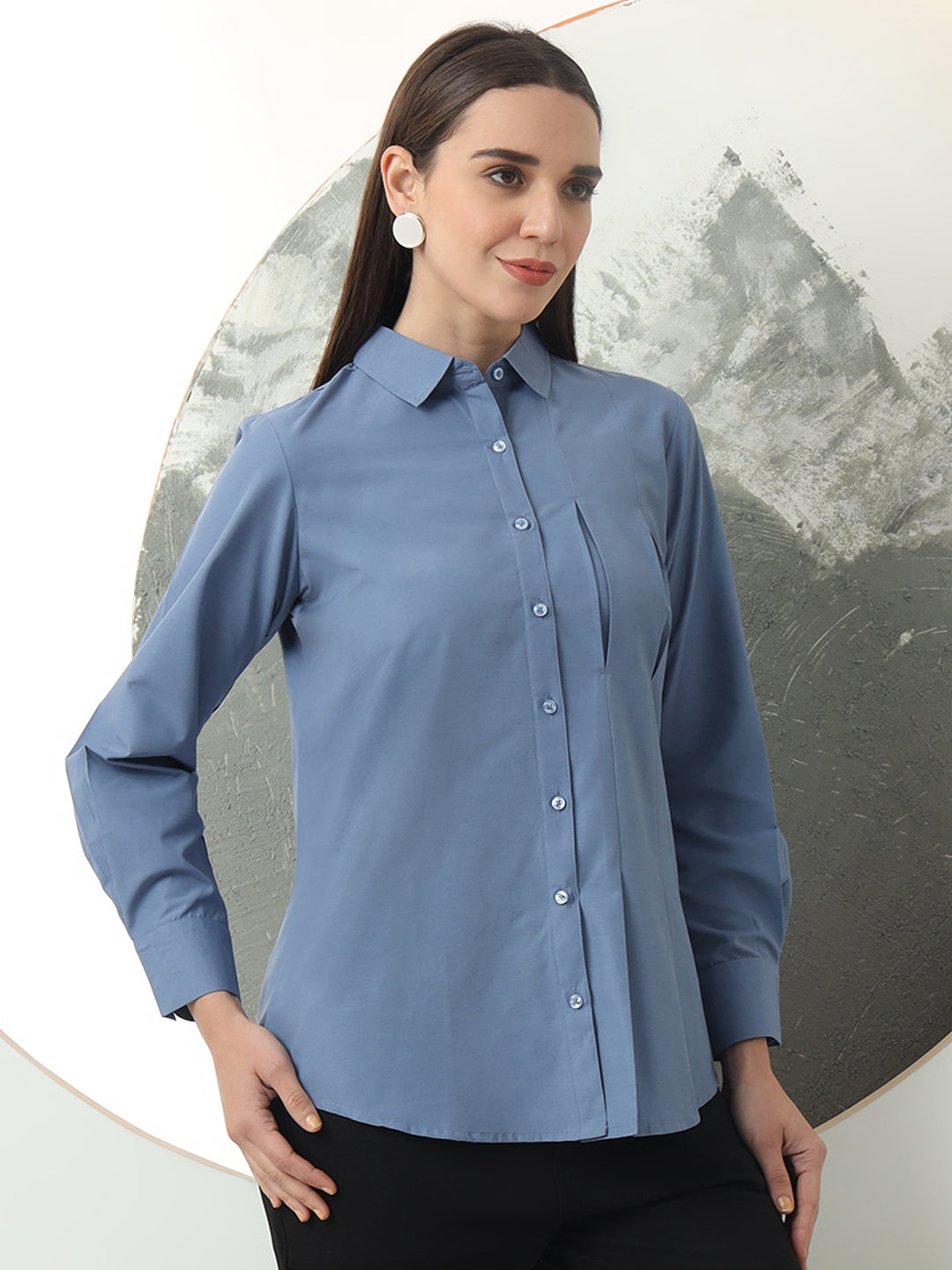 self designed women classic spread collar solid casual shirt
