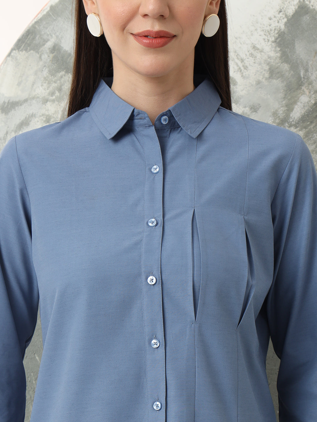 self designed women classic spread collar solid casual shirt
