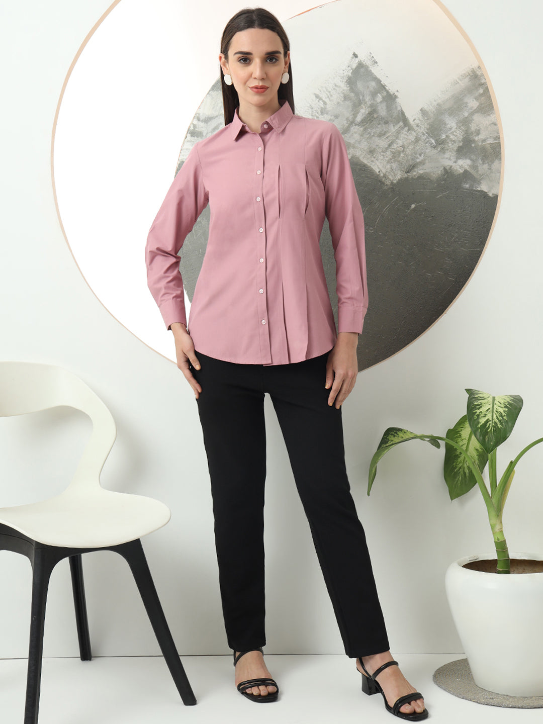 self designed women classic spread collar solid casual shirt