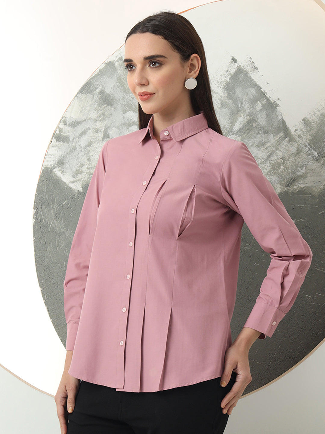 self designed women classic spread collar solid casual shirt