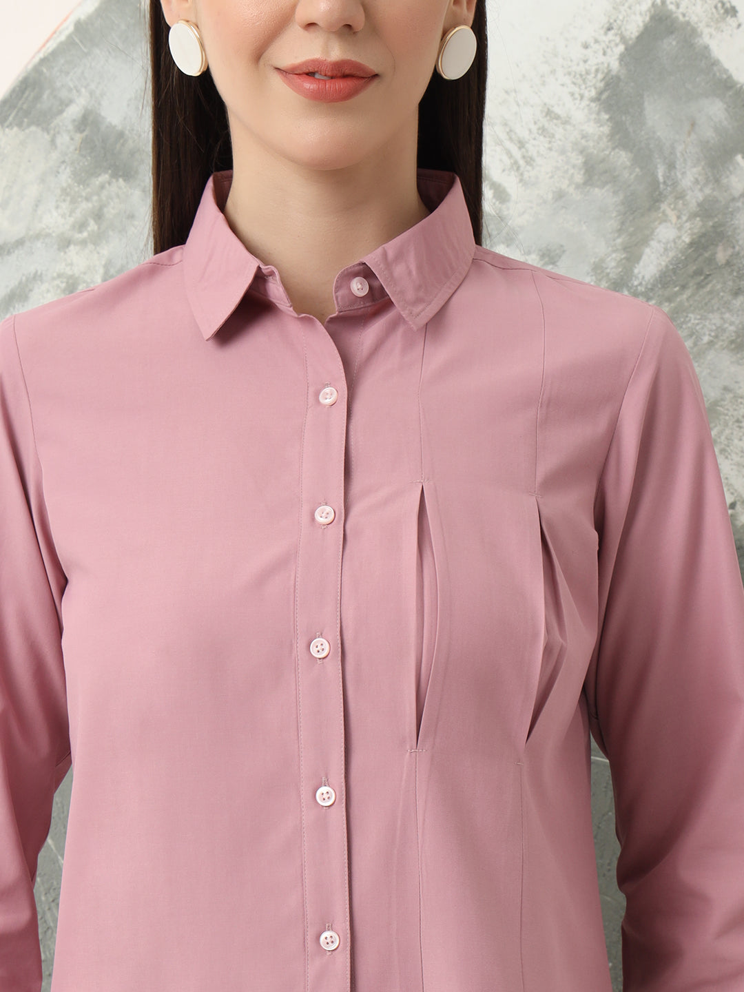 self designed women classic spread collar solid casual shirt