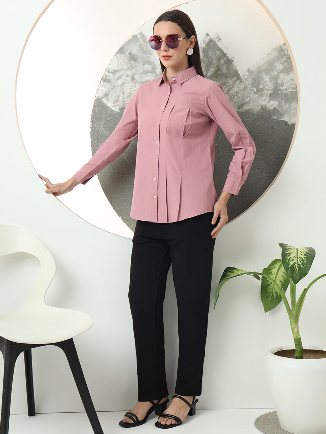 self designed women classic spread collar solid casual shirt