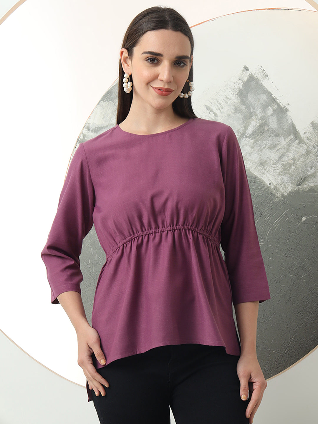 womens cool stylish round neck solid plain top