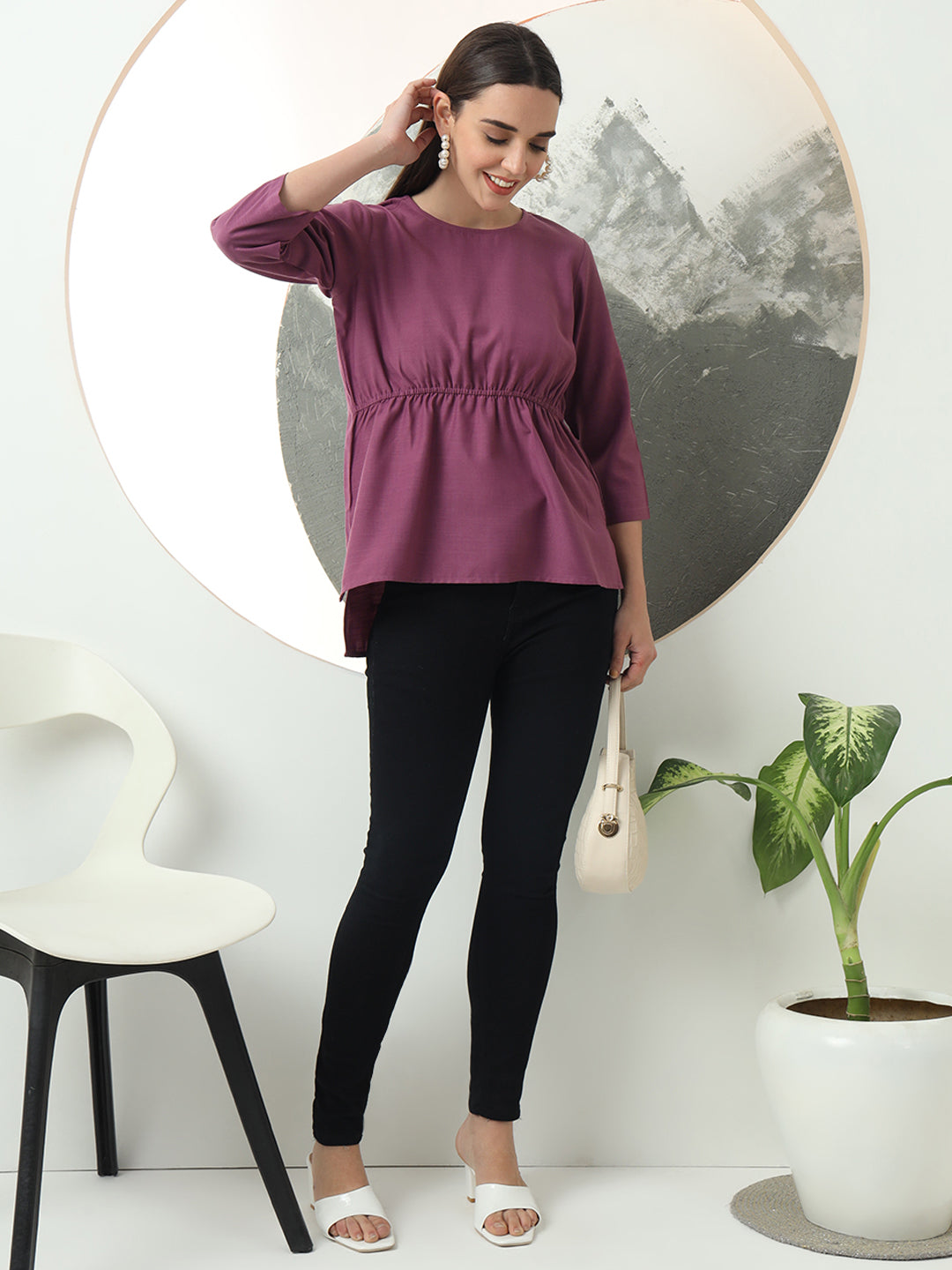 womens cool stylish round neck solid plain top