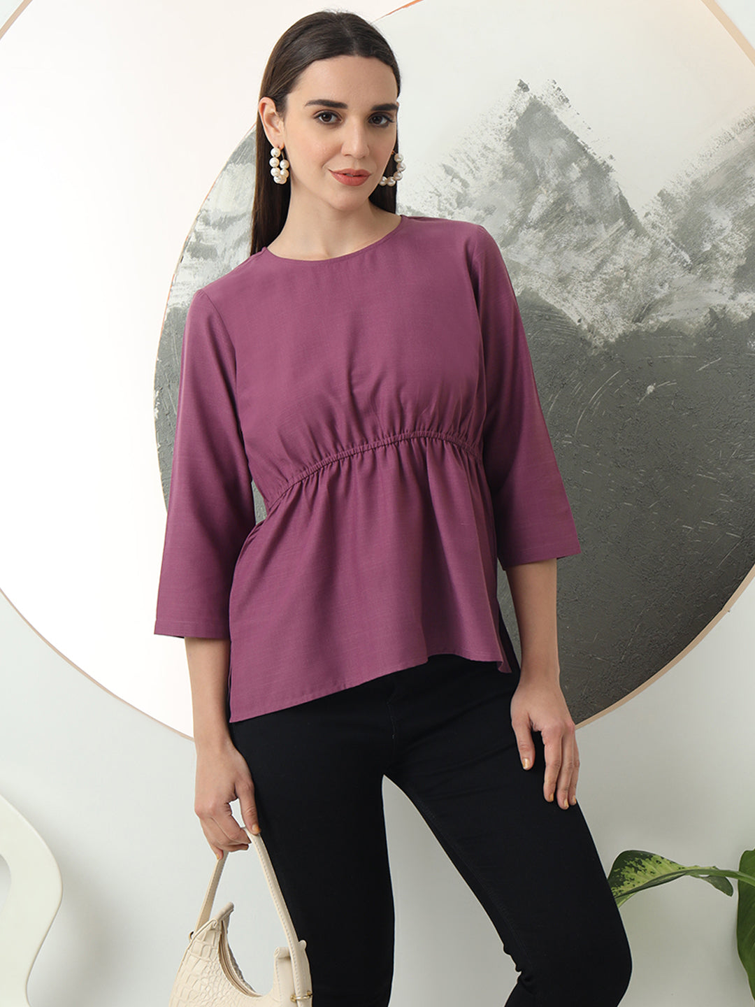 womens cool stylish round neck solid plain top