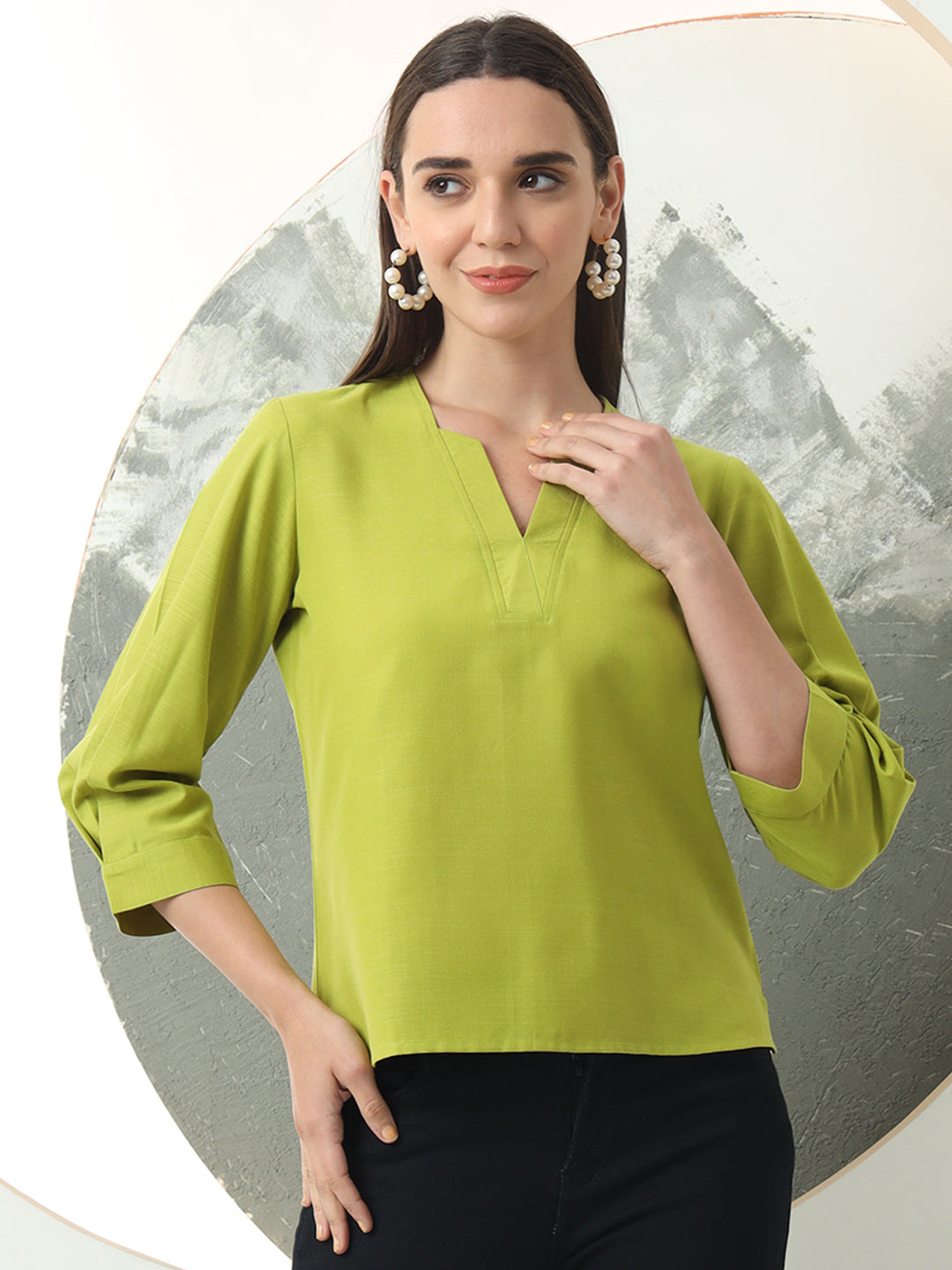 self designed v neck regular sleeve top for women 2