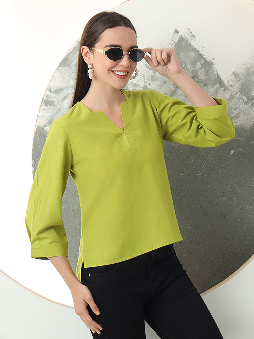 self designed v neck regular sleeve top for women 2