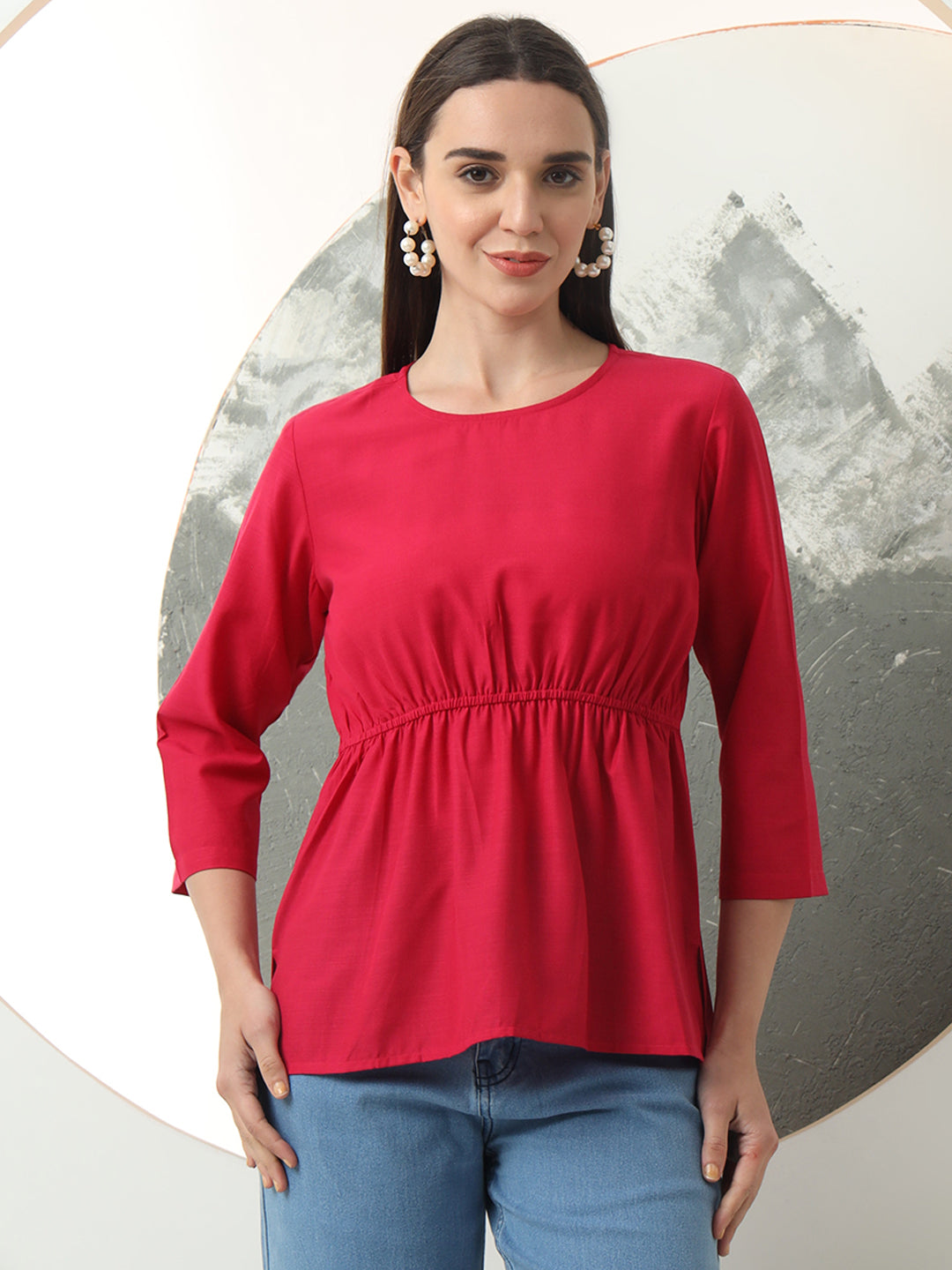 womens cool stylish round neck solid plain top